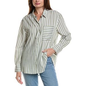 LOLA RIVER STRIPE Button Down SHIRT size L Green White